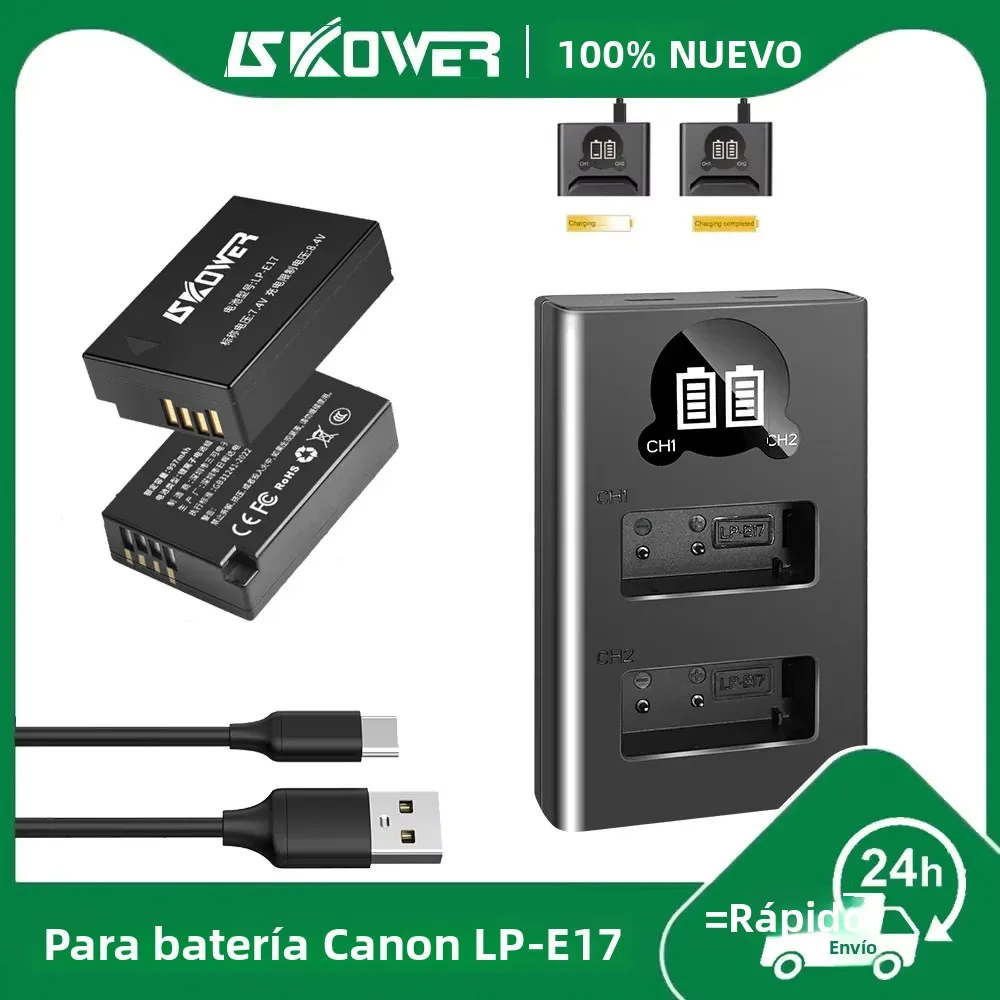 Batería LP-E17 para Cámaras Canon EOS 200D Mark II M3 M5 M6 750D 760D 77d 800D 850D R50 RP R8 R10 T8i T7i T6s, Cargador Doble lpe17
