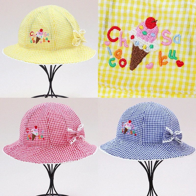 

Children's Sun Hat 2022 Boys And Girls Japanese Fashion Ice Cream Cartoon Alphabet Embroidery Bow Fisherman Hat Baseball Cap