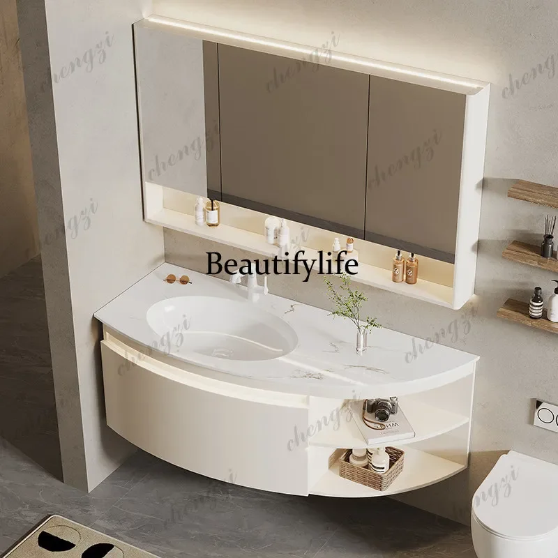 B567 Slate seamless ceramic integrated basin bathroom cabinet combination circular arc toilet washstand