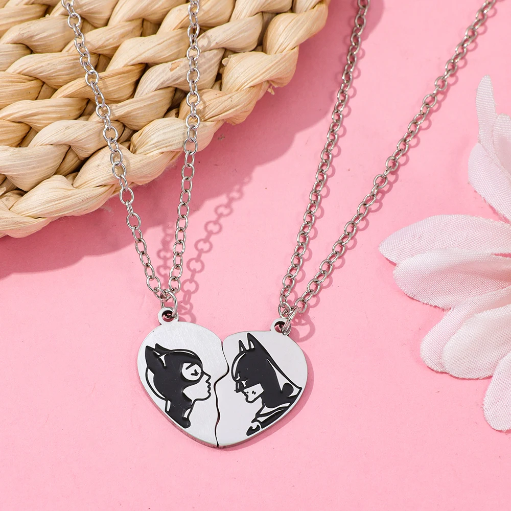 2 قطعة الخفافيش الحب الربط الفولاذ المقاوم للصدأ قلادة قلادة الأفلام تحت عنوان مجوهرات إبداعية بسيطة لهدايا عيد الحب