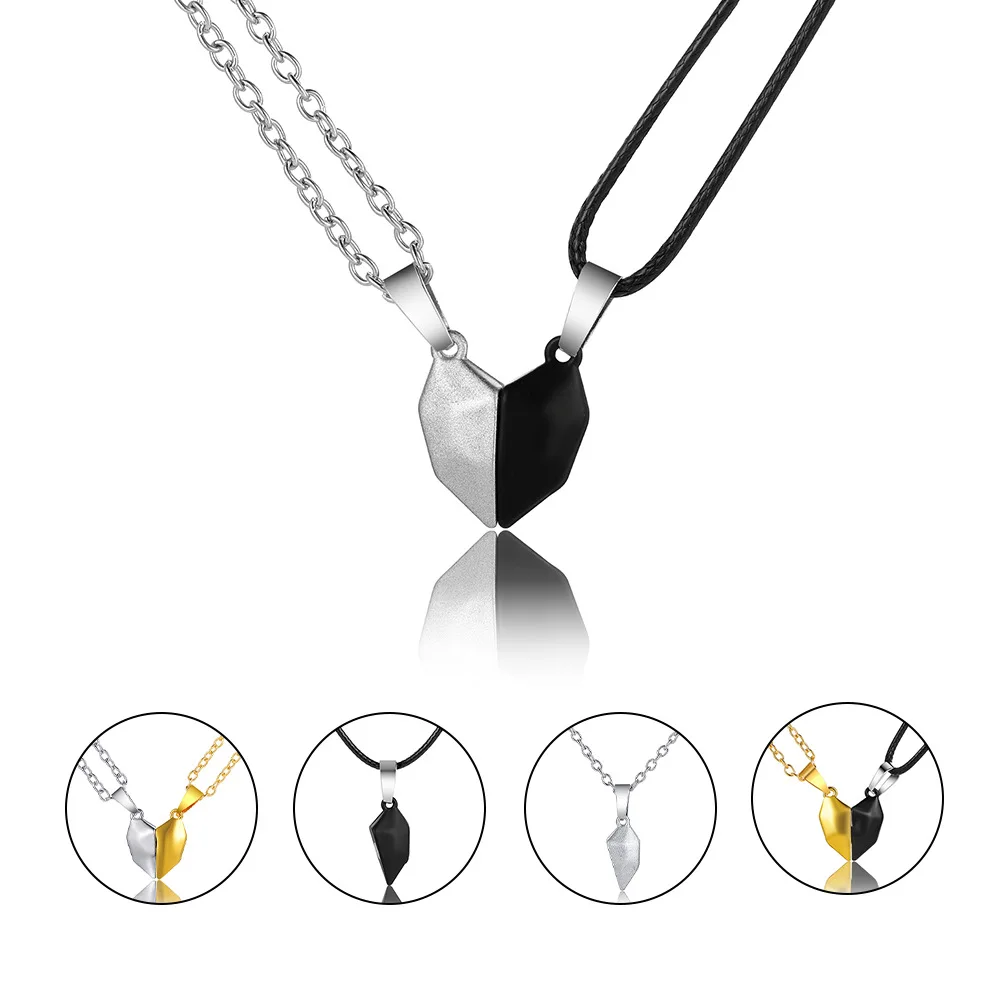 Selling Magnetic Attraction Heart Pendant Necklace Creative Black And White Wish Stone Couple Necklace Set