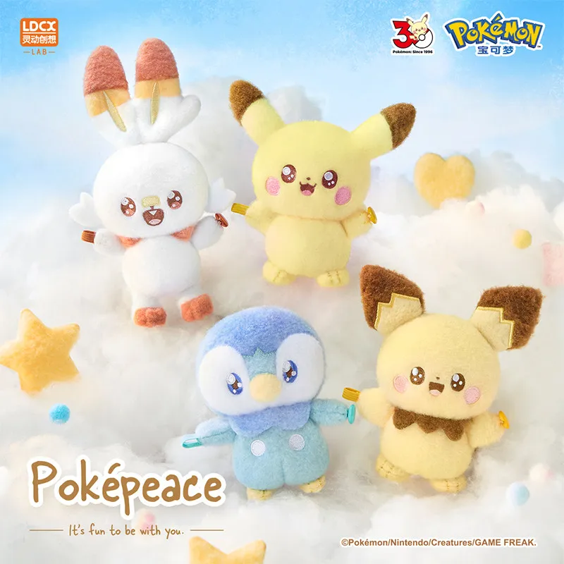 Nuevo LDCX Oficial Pokémon Poképeace Caja Sorpresa Figuras de Acción Muñeco de Peluche Llavero Colgante Pikachu Piplup Scorbunny Modelo de Juguete Regalo