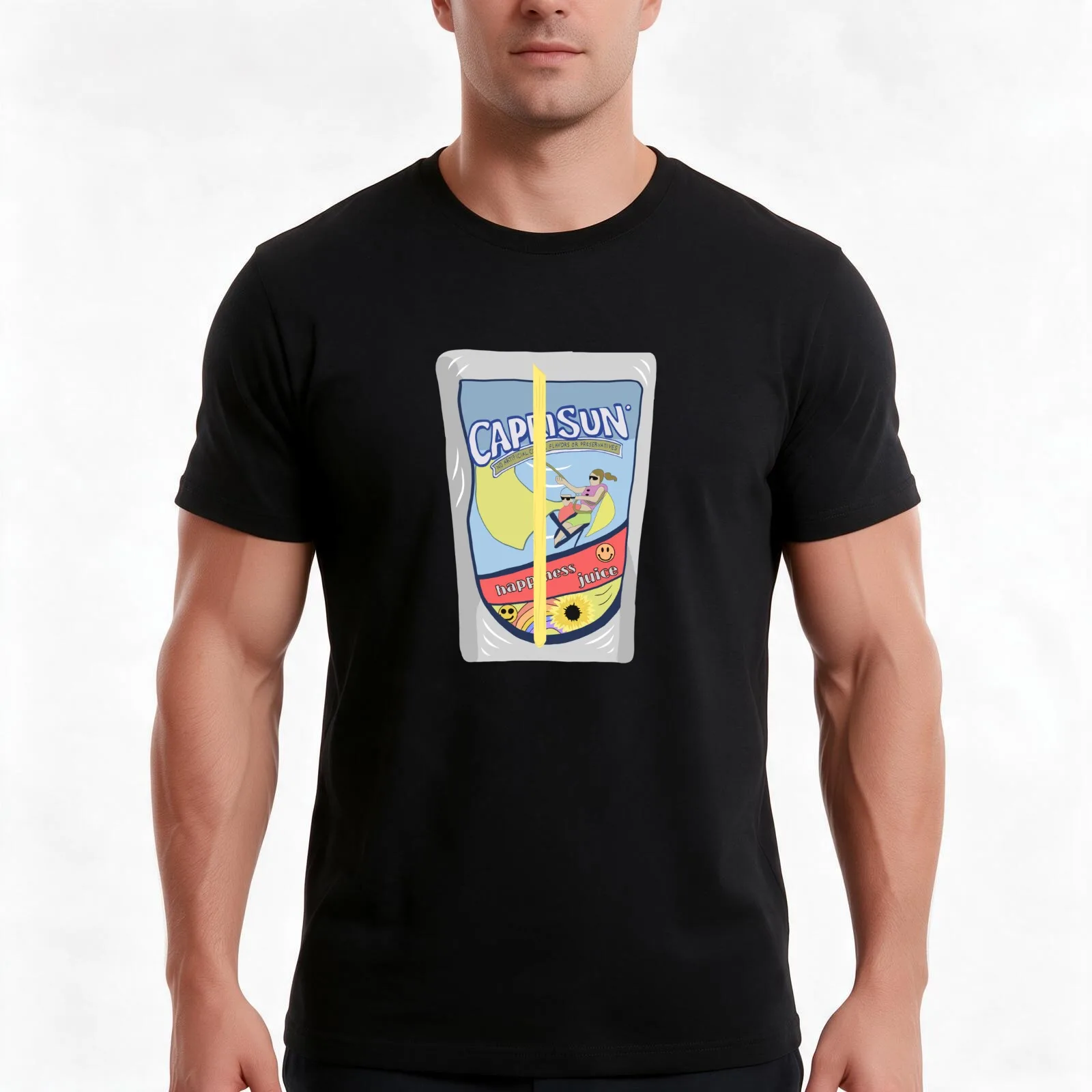 cute capri sun T-Shirt, Summer Casual Cotton Tee, Oversized Streetwear Tops, Vintage Graphic Print, Loose Fit Short Sleeve