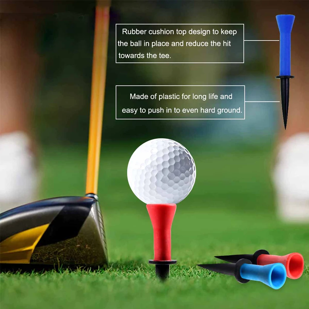 6Pcs 58mm 76mm Plastic Golf tees with Soft Rubber Cushion Top Cover,Almost Unbreakable,Practicing for Golfer Golf Accessories