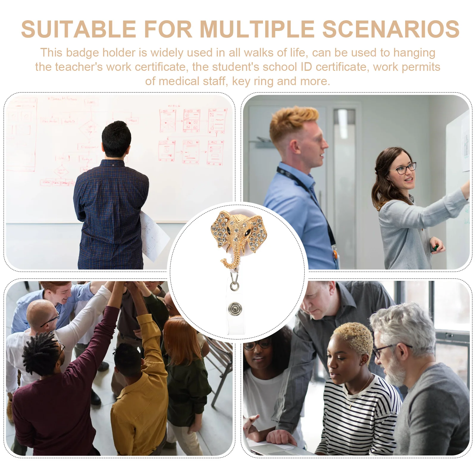 

Elegant Retractable Badge Holder Metal Elephant Clip Secure Belt Design for Id Badges Name Cards Scanning Access Fastener