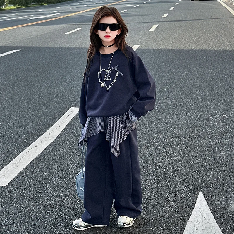 الفتيات البلوز الملابس مجموعة أزياء الأطفال عارضة أعلى + السراويل قطعتين مجموعة المراهقين الرياضة البدلة حجم 120-170 سنتيمتر