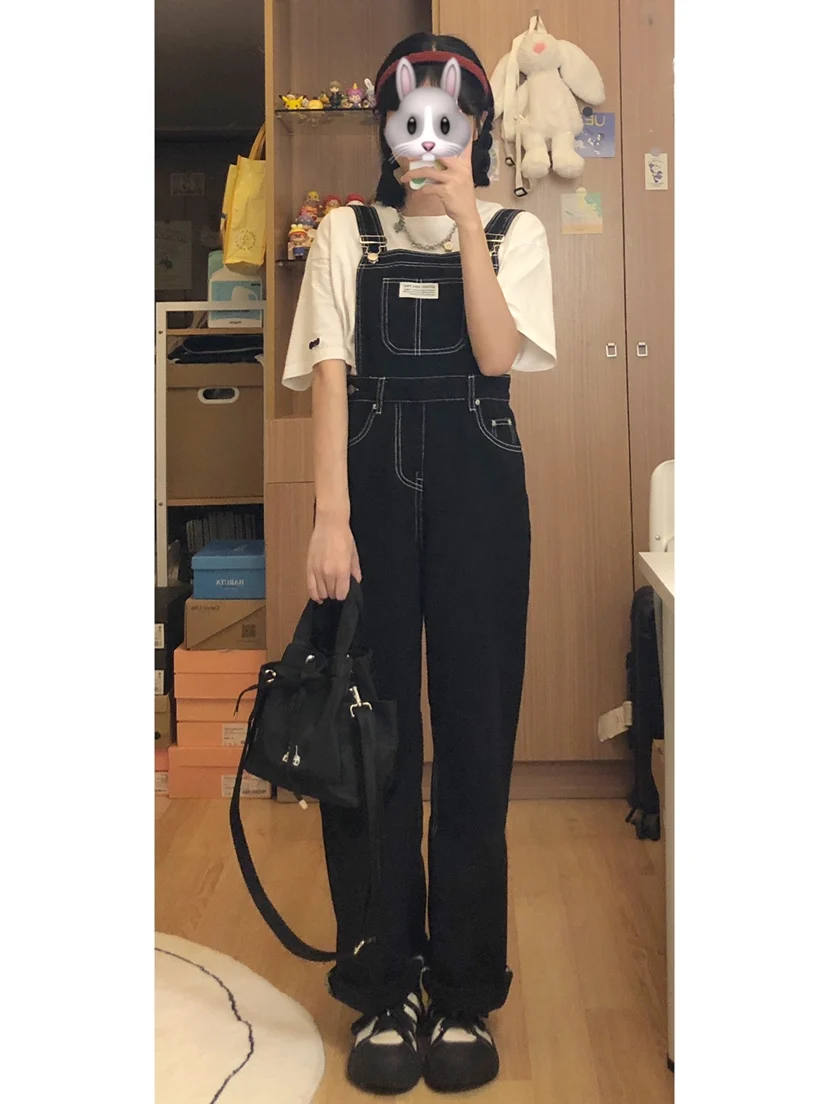 

Джинсовые комбинезоны Salt Series Bla, женские весенне-осенние новые корейские свободные молодежные утягивающие комбинезоны небольшого размера с широкими штанинами