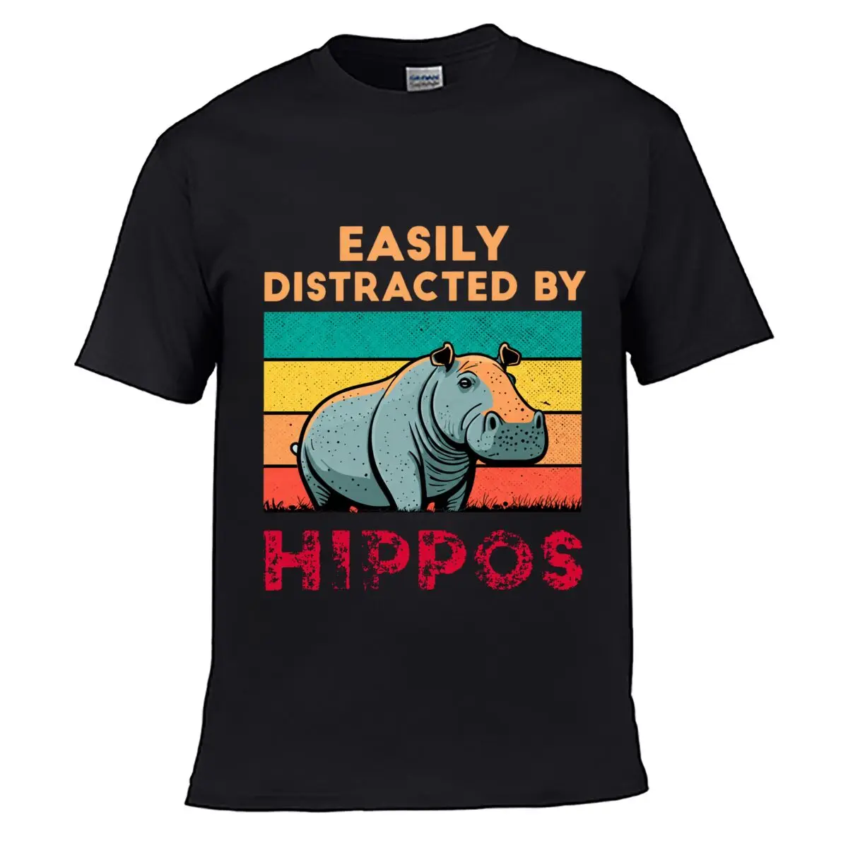 Easily Distracted By Hippos Hippopotamus Wildlife Illustration Loose Casual T-shirt