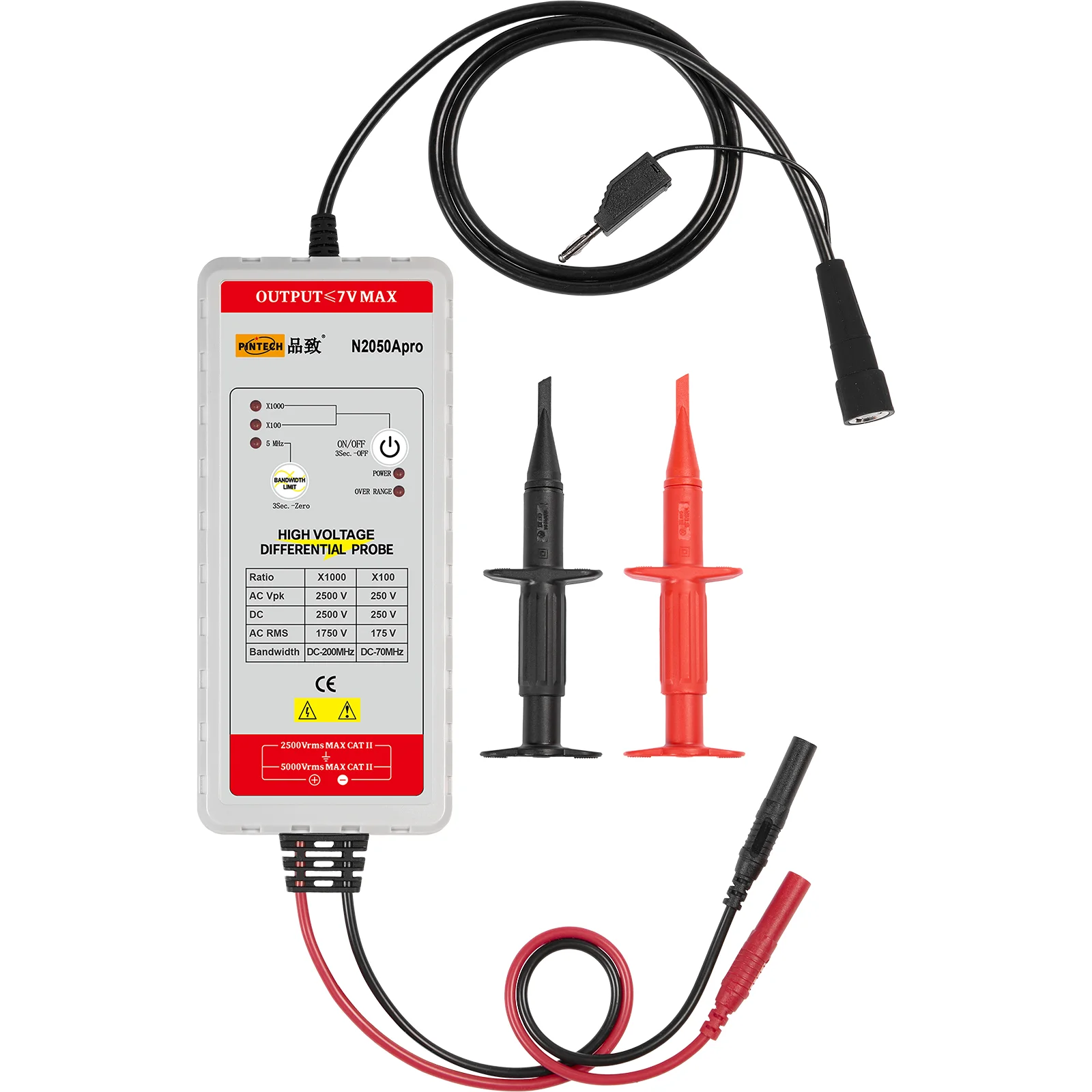 PINTECH N2050Apro 200MHz Oscilloscope Probe High Voltage Differential Probe 100X 1000X BNC Scope Probe 5kVp-p