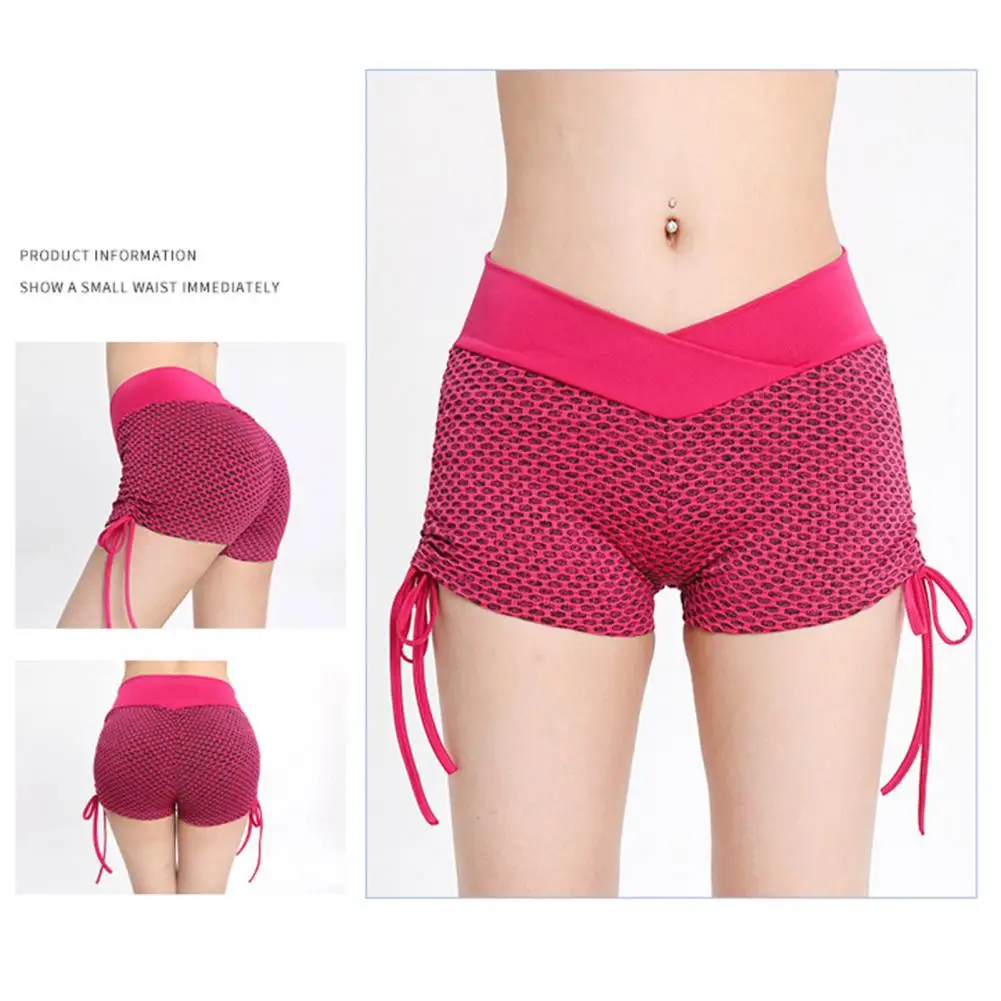 

Women High Stretch Shorts High Waist Hollow Mesh Yoga Shorts for Women Breathable Butt-lifted Gym Shorts with Tummy Control