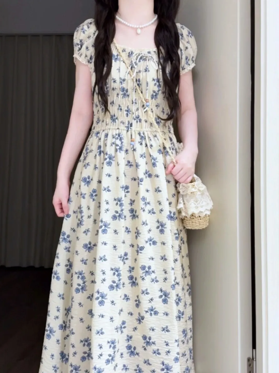 

Retro Floral Print Slimming Waist Dress Unique Beautiful Gentle Tied Summer Cotton Casual Skirt for Women Girls City Life