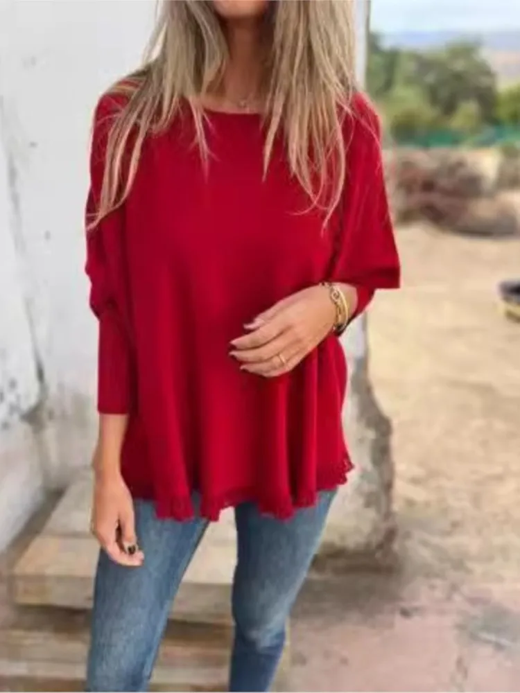 Femmes automne et hiver nouvelle mode couleur unie ample décontracté à manches longues haut col rond pull frais et doux Ropa De Mujer