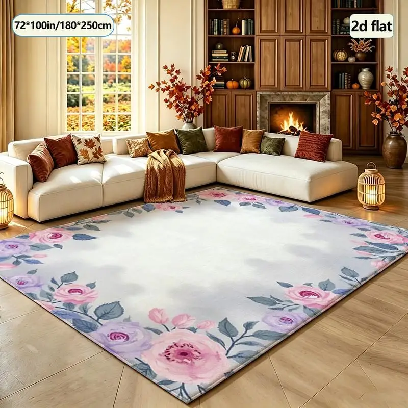 1 piece watercolor rose floral carpet, soft and comfortable, suitable for all seasons, lightweight and easy to care for, home decor, room decor, winter, autumn, ideal for living room, bedroom, balcony, stylish floor accent