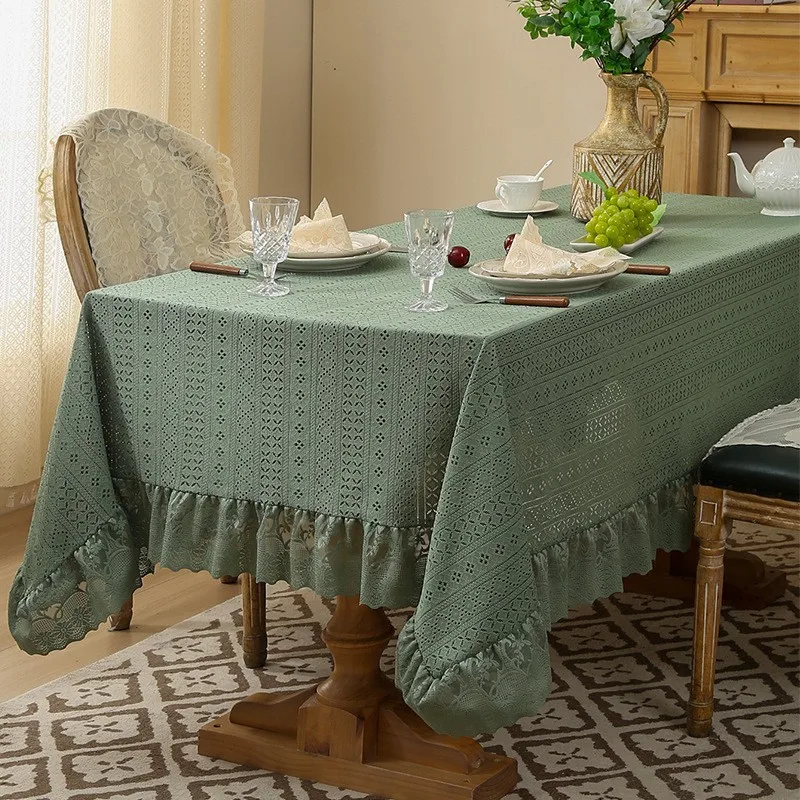 

Vintage French Rectangular Tablecloth Lace Ruffle Tassel Tablecloth Home Decoration for Dining Table Coffee Table Tv Cabinet