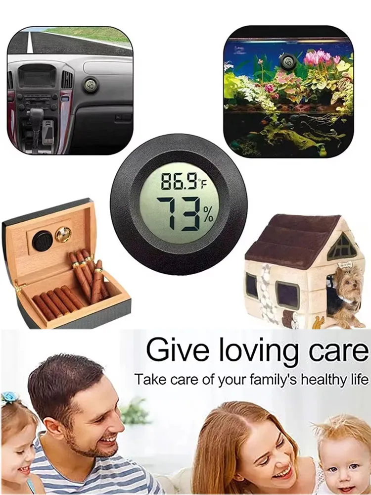 Round Digital LCD Thermometer For Car Indoor Room Cigar Wine Cabinet Digital Temperature Humidity Meter Pet  Acrylic Box