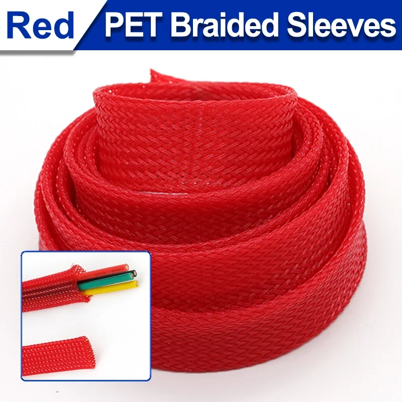 

Красная оплетка из ПЭТ 2/4/6/8/10/12/14/16/20/25/30/35/40/50/60 мм, изолированная оболочка для кабеля из змеиной кожи высокой плотности, 1 ~ 50 метров
