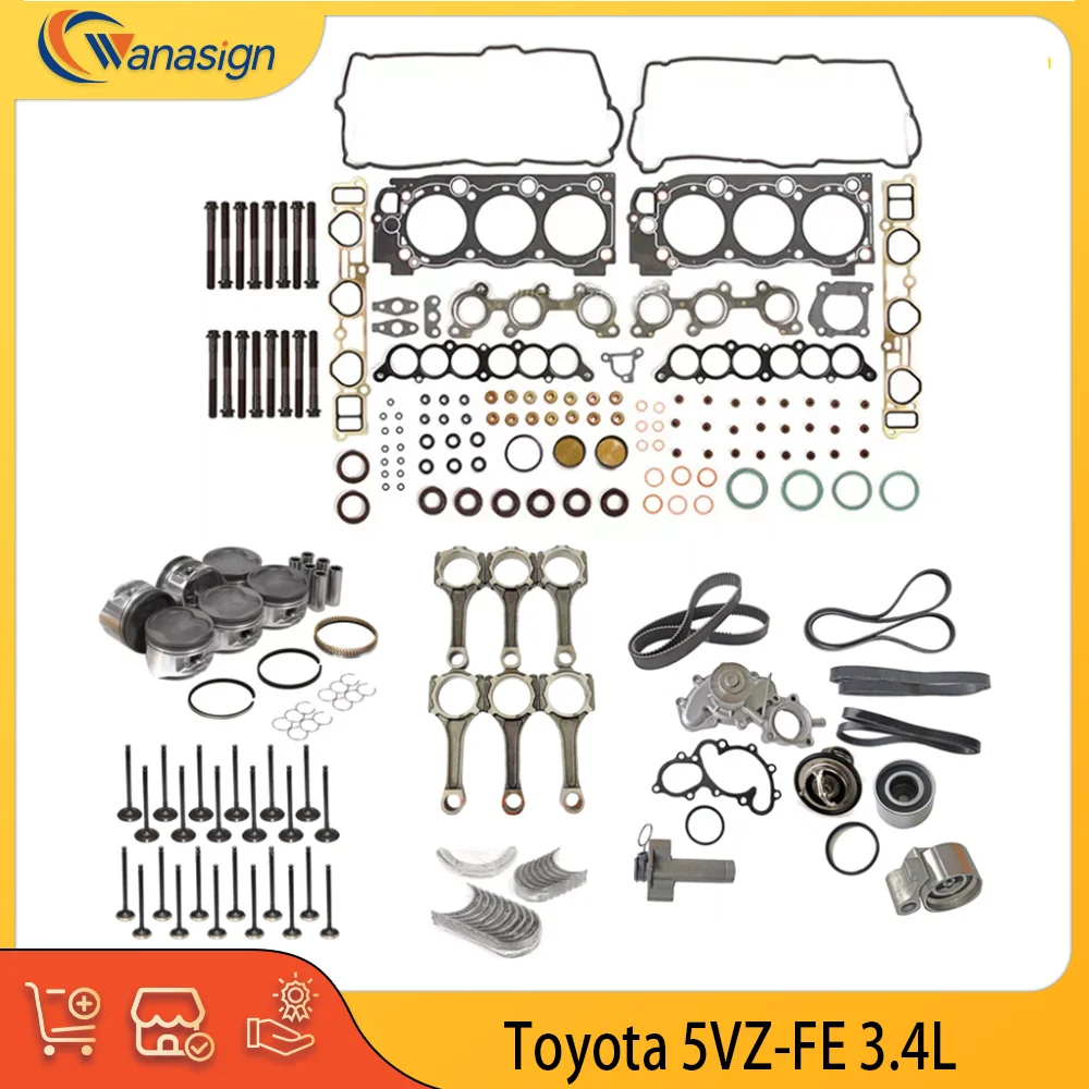 

Engine Rebuild Timing Belt Kit Gasket Piston Ring Con Rod Bearing Set Water Pump Fit 3.4 L 5VZ-FE For 95-04 Toyota TACOMA 3.4L