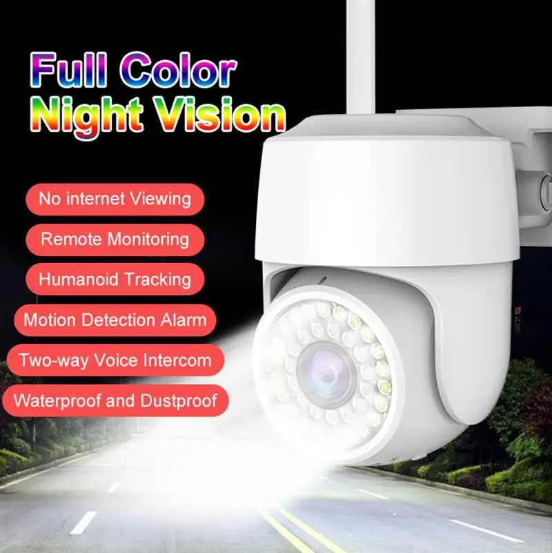 

1080P PTZ WiFi IP Outdoor Surveillance Camera Auto Tracking Wireless Audio 2MP CCTV Siren Camera Home Security Protection