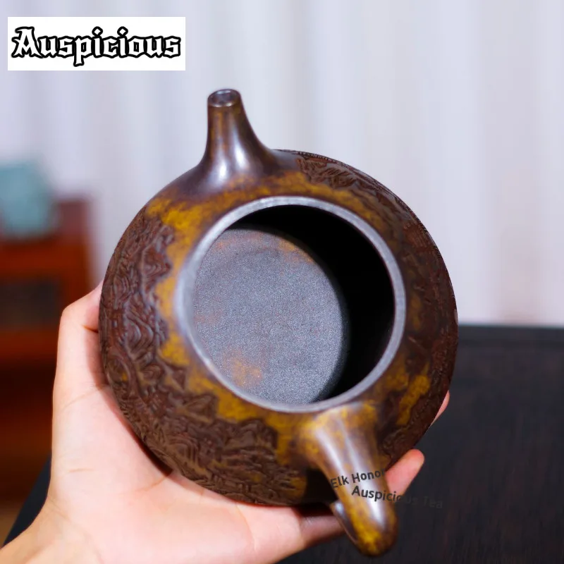 500ml  Yixing Purple Clay Teapots Handmade Stone Spoon Pot Raw Ore Dragon Bone Gold Sand Mud Kettle With Strainer Zisha Tea Set