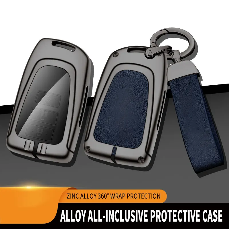 3 Button Key Fob Cover For Toyota Camry RAV4 Prado Highlander, Zinc Alloy Suede Car Key Case, Full Protector With Leather Strap