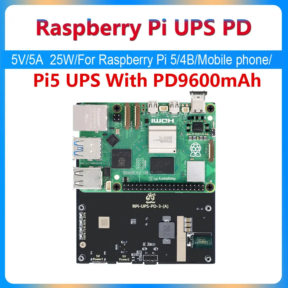 

ИБП Raspberry Pi 5/4B с PD 9600 мАч, 5 В/5 А, 25 Вт, активация триггера, источник бесперебойного питания, также для телефона/мини-ПК