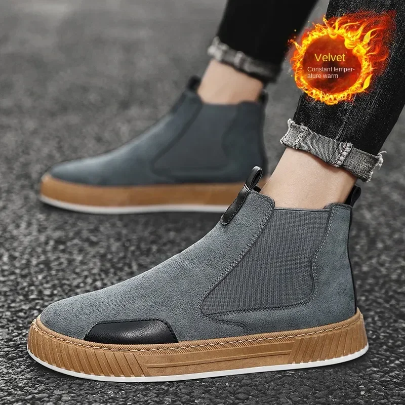 Men\'s Casual Boots Fashion Platform Sneakers Winter Cotton Shoes for Men Soft Sole Ankle Boots Outdoor Men\'s Athletic Shoes 2023