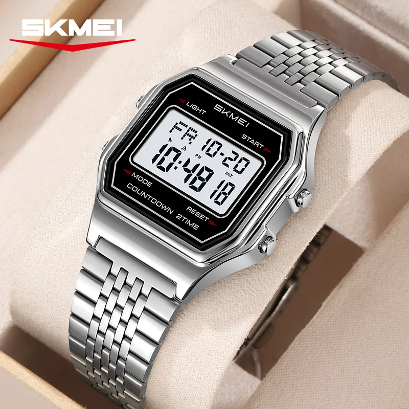 Montre numérique de luxe SKMEI 2465 pour hommes, montres-bracelets électroniques pour hommes, acier inoxydable, étanche, affichage LED, sport, Reloj Hombre