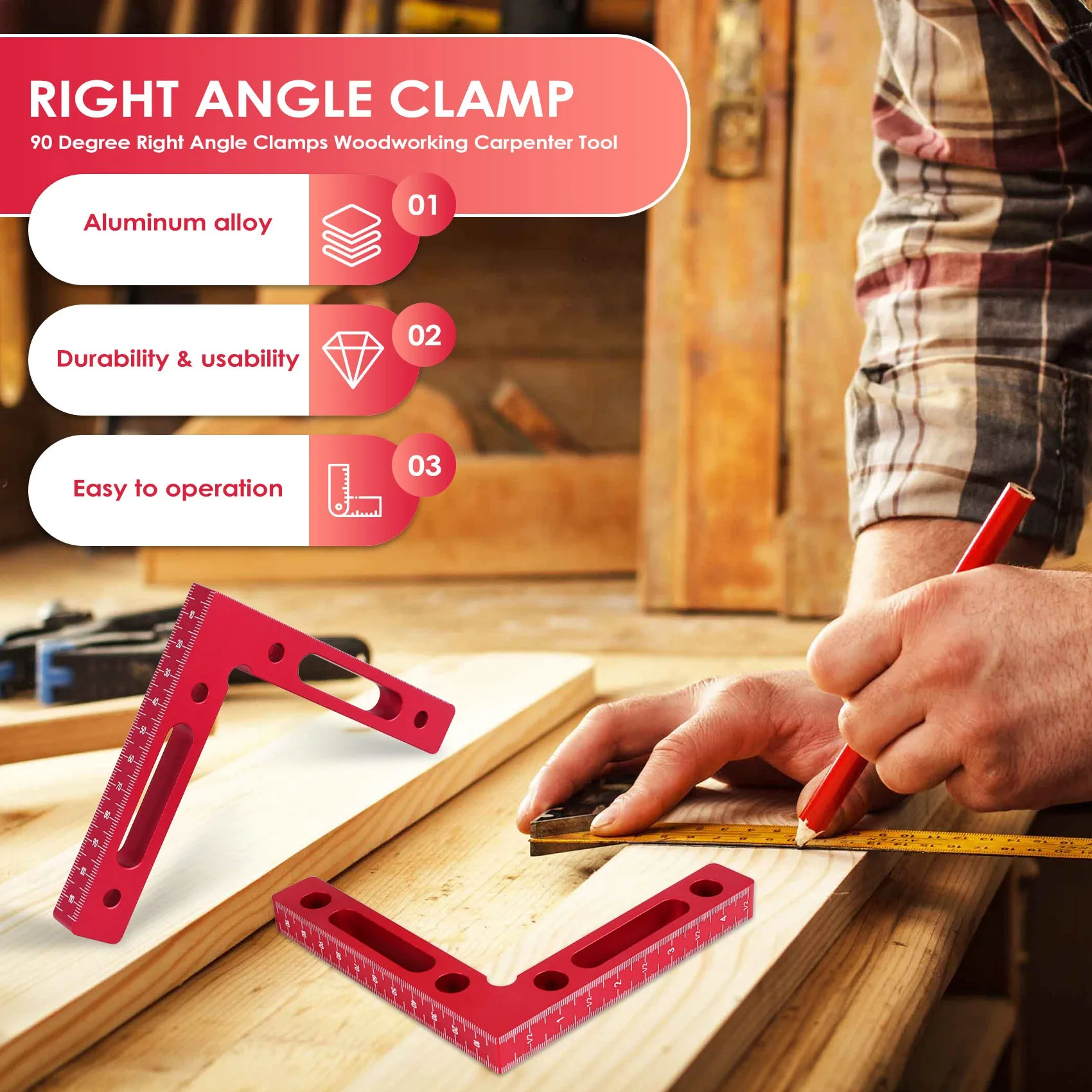 New Shown-2 Pcs Aluminium Alloy 90 Degree Positioning Squares Right Angle Clamps Woodworking Carpenter Tool Corner Clamping Squa