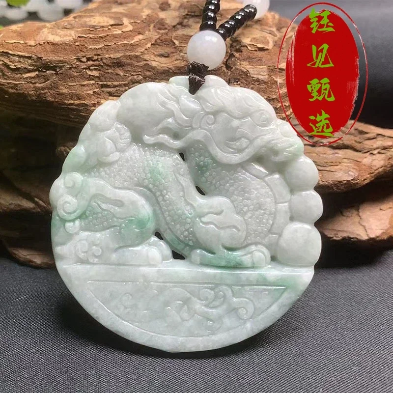 Natural Myanmar Jade Stereoscopic Carving Dragon Jade Pendant Jewelry Lucky Exorcise Evil Spirits Amulet Pendant Fine  Jewelry