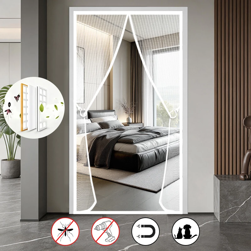Summer Oversized Perforated White Home-Style Bedroom Magnetic Thick High-Definition Mosquito-Proof Curtain