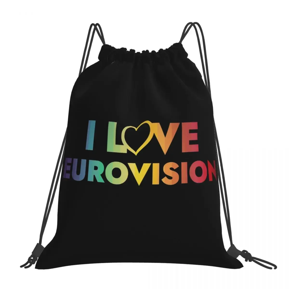 I Love Eurovision - Rainbow Backpacks Casual Portable Drawstring Bags Drawstring Bundle Pocket Sports Bag BookBag For Man Woman