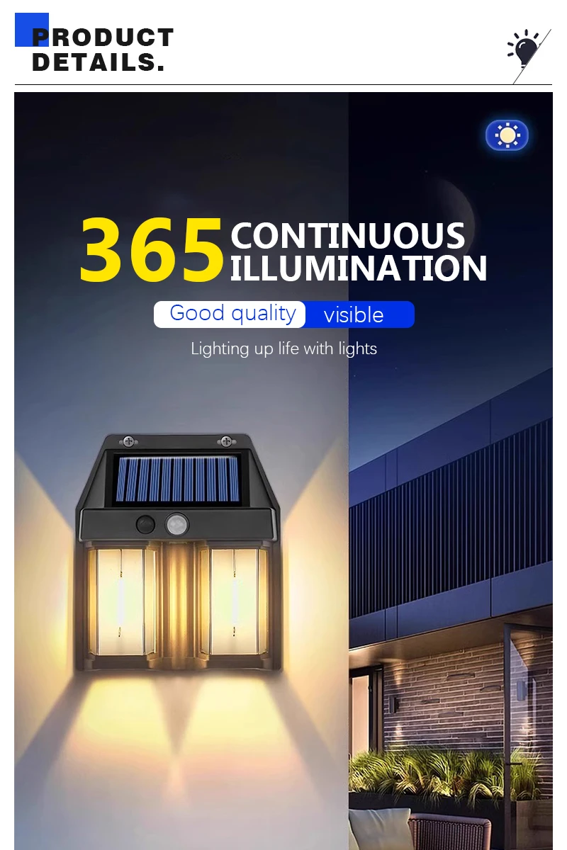 Solar Tungsten LED Wall Lamp Outdoor Waterproof Motion Sensor Wall Lamp  IP65 Porch Garden Garage Courtyard Decorative Lighting