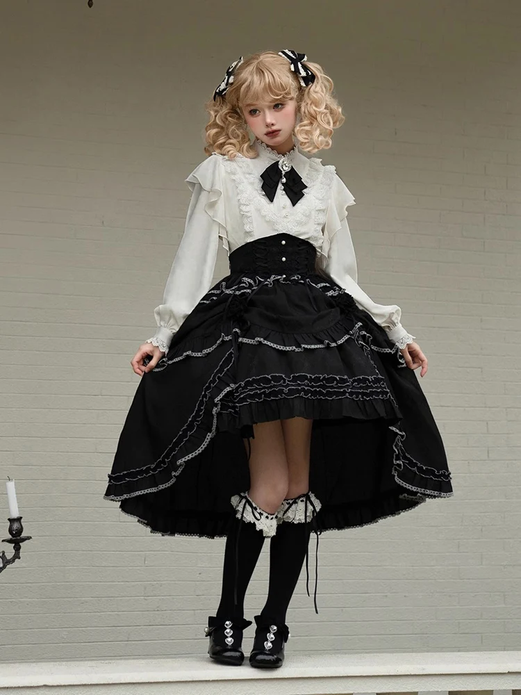 Nieuwe Nacht Bezoek Kasteel Lolita Lange Mouwen Shirt Halve Rok Set Retro Gothic Lolita Hoge Kwaliteit Luxe Set