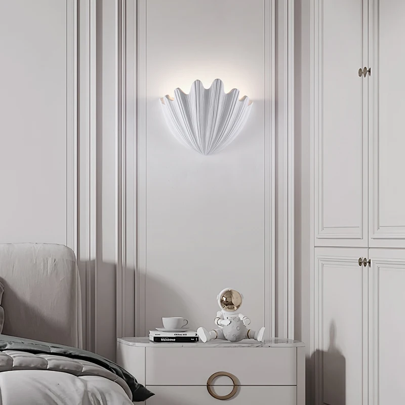 French Cream Style Gypsum Shell Shape Wall Lamps Surface Mounted Bedroom Bedside Cafe Entrance Hall Corridor Staircase Ornaments