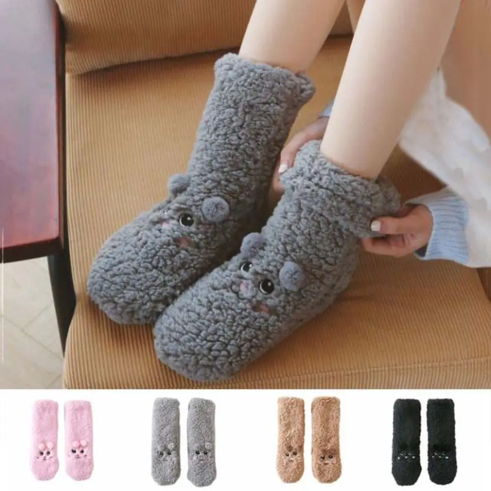

Kawaii Embroidery Thick Thermal Socks Cartoon Plush Sleeping Socks Thicken Warm Mid Tube Floor Socks Men Women