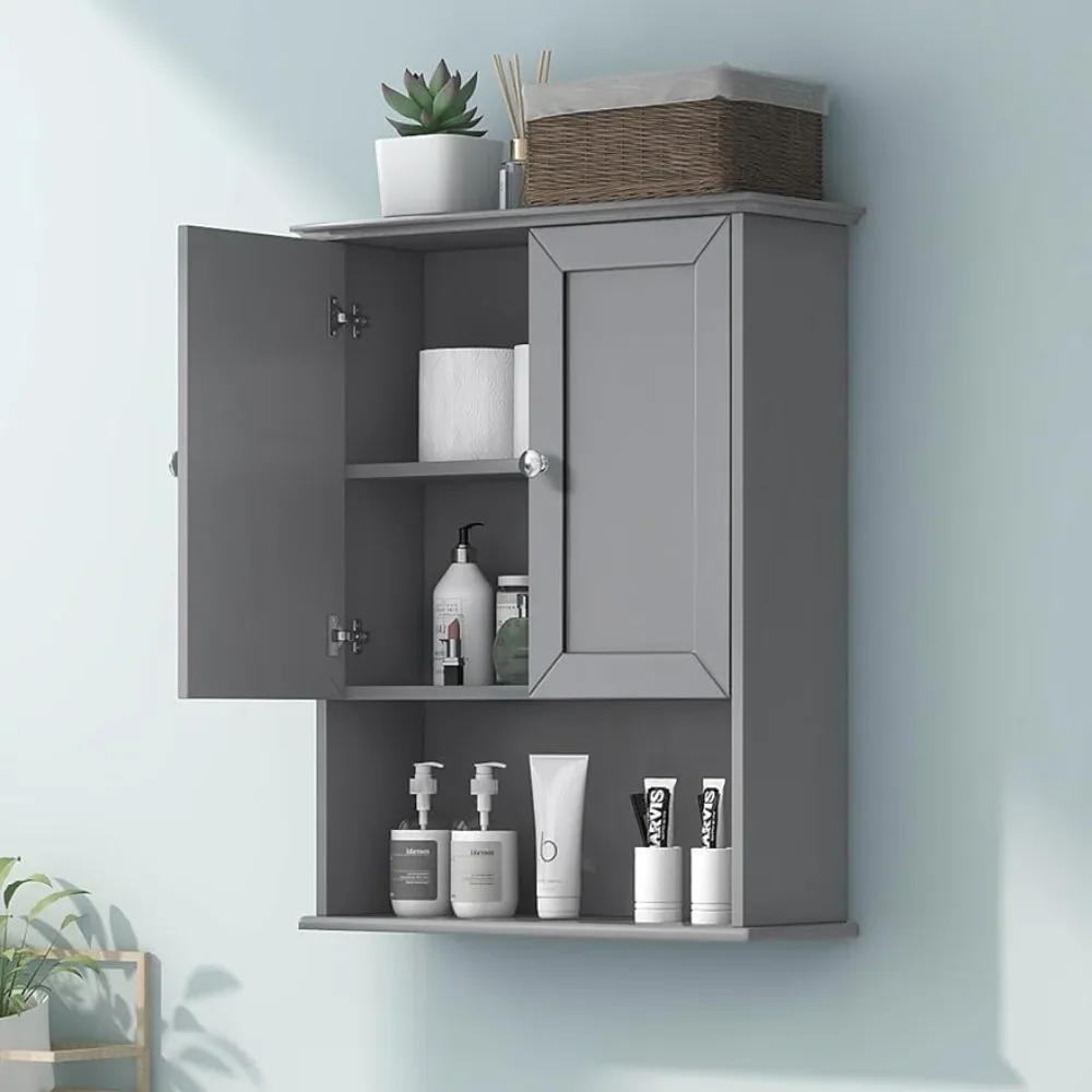 Grey Wall Mounted Bathroom Cabinet 24x30 Inch Wooden Bathroom Wall Cabinet Over Toilet Storage Cabinet with 2 Doors