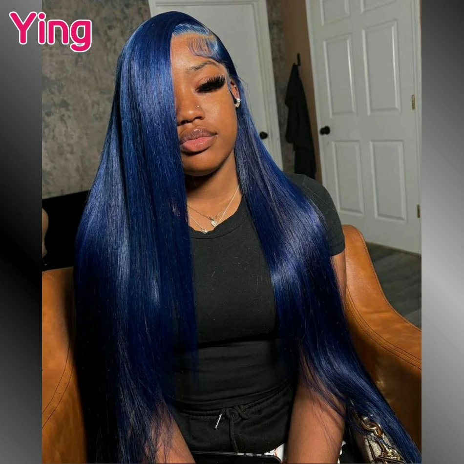 

Dark Blue Colored Brazilian Bone Straight 13x4 13x6 Lace Frontal Human Hair Wigs PrePlucked 5x5 Closure Wigs For Black Women