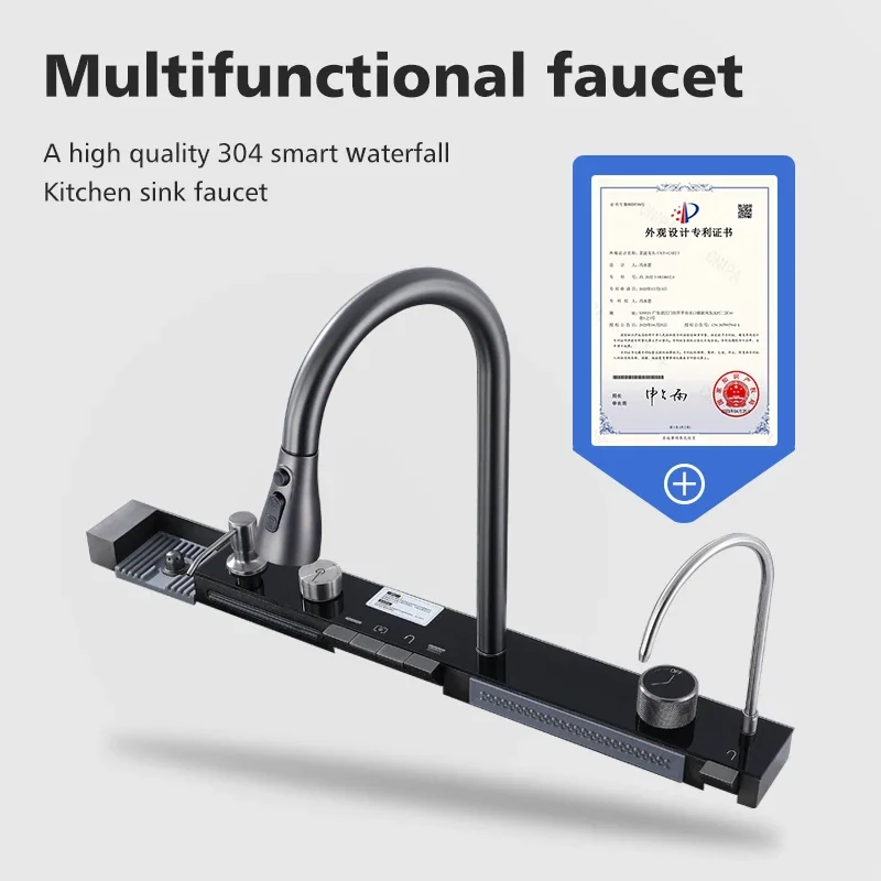 7546 nano black single slot waterfall kitchen sink smart multifunctional whale piano key modern sink kitchen stainless steel