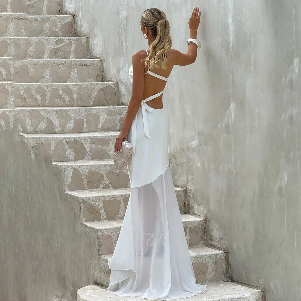 One Shoulder Backless Sexy Maxi Dress Women Gown Fashion Patchwork Sleeveless Bodycon Club Party Long Dress Elegant