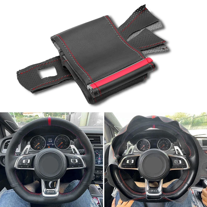 Car-styling Steering Wheel Cover Leather Trim red line red strip For VW Golf 7 GTI Golf R MK7 Passat B8 Polo Scirocco 2015 2016