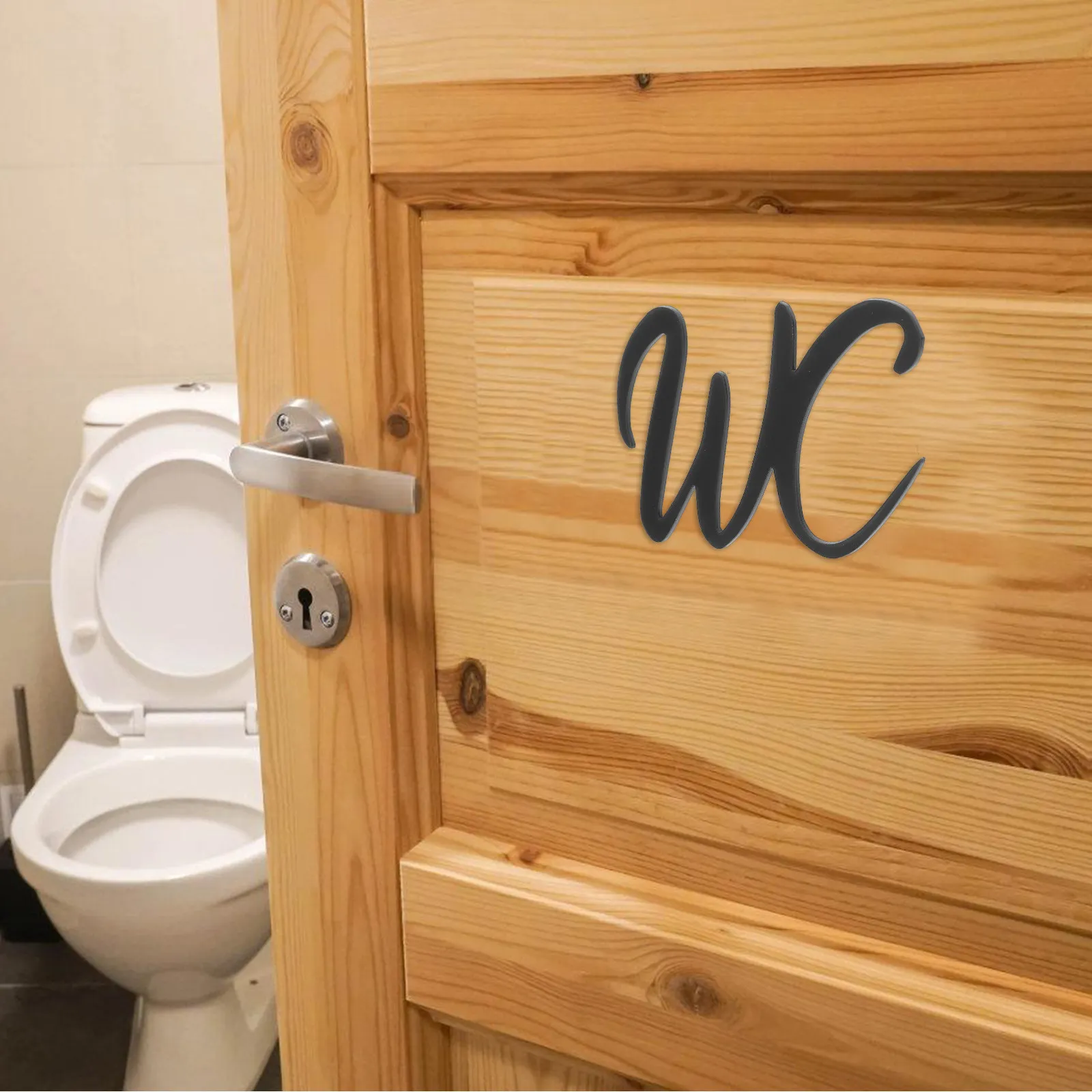 

Self-Adhesive Bathroom Sign Toilet Door Sign Iron Material Modern Design Clear Letters Easy Installation for Home Office