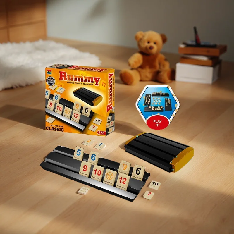 Best-Selling Overseas 3+ Classic Family Digital Board Game, with 4 Foldable Tile Holders and 100 Color-Coded Tiles, Portable Travel Rummy Puzzle Board Game, Logic and Math Training Educational Tabletop Toy, Parent-Chil