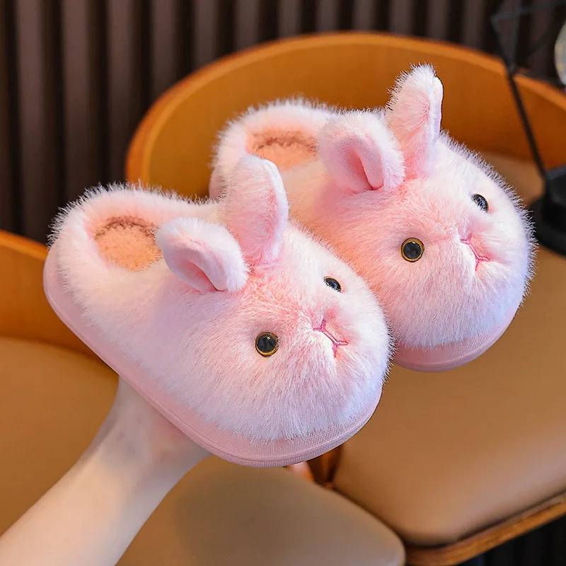 2026 New Cute Rabbit Children's Cartoon Winter Slippers Comfortable Warm House Shoes Boys Girls Indoor Home Fluffy Slippers