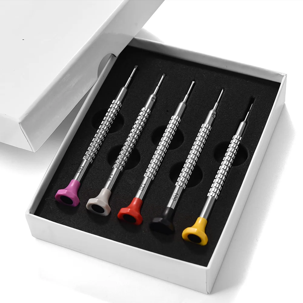 5Pcs Hight Quality Boxed Watch Tools Set 0.6mm-2.0mm Flat Head Screwdriver Kit Professional Watchmakers for Watch Repair Tools
