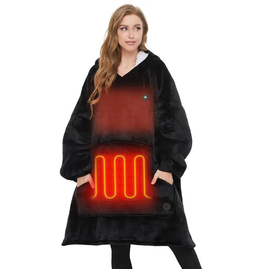 

POODLE Heated Wearable Blanket Hoodie, Oversized Sherpa Electric Hoodie Blanket, Gifts for WomenBattery Not Included