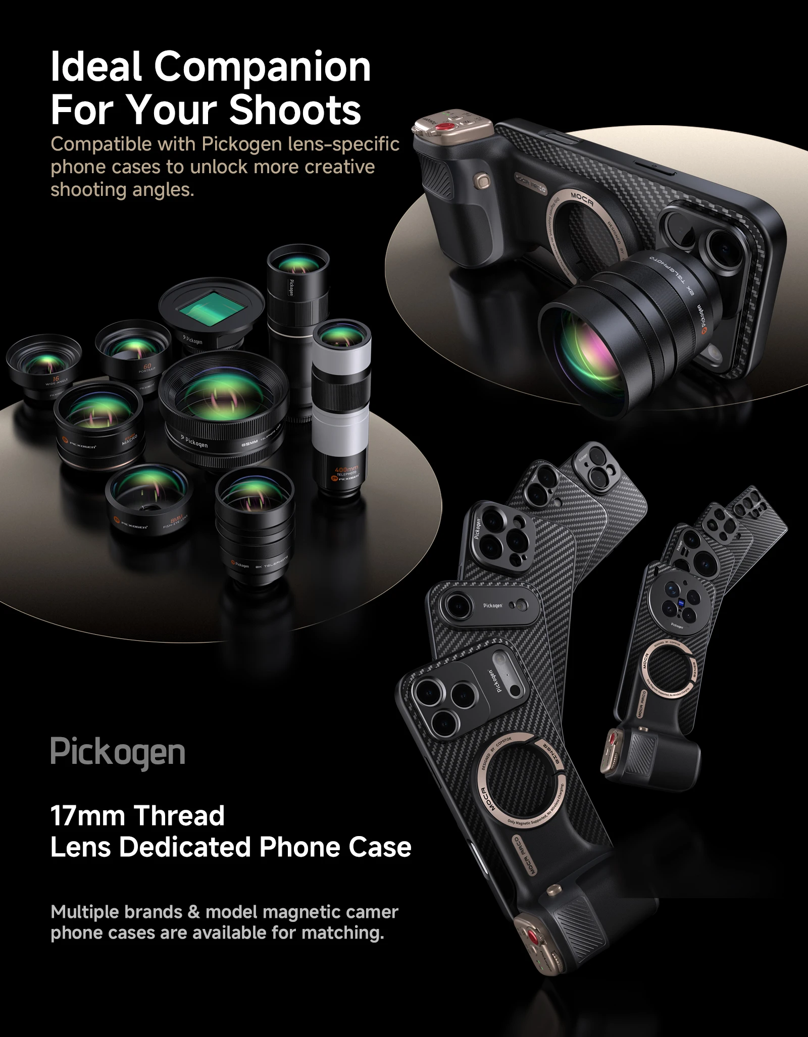 PICKOGEN Magnetischer Fotografie-Handgriff-Kit für iPhone 16/17 Pro Max Abnehmbarer Fernbedienungsgriff mit 17mm Gewinde Handyhülle – Detail 4
