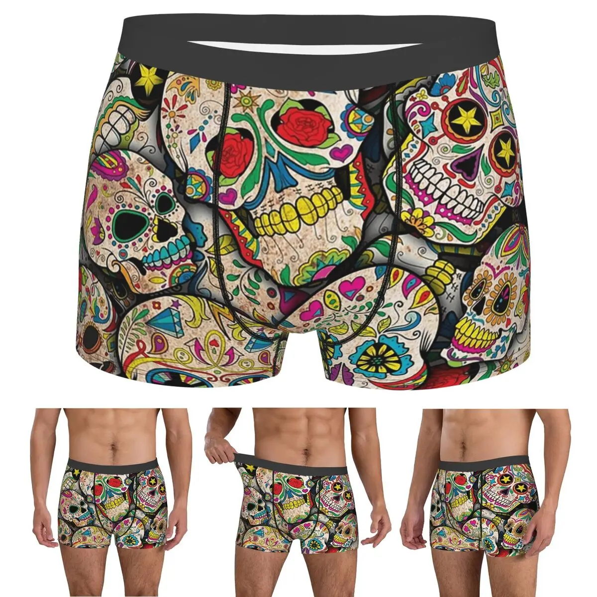 

Boxer Underpants Shorts Sugar Skull Collage Panties Male Soft Underwear for Homme Man Boyfriend Gifts