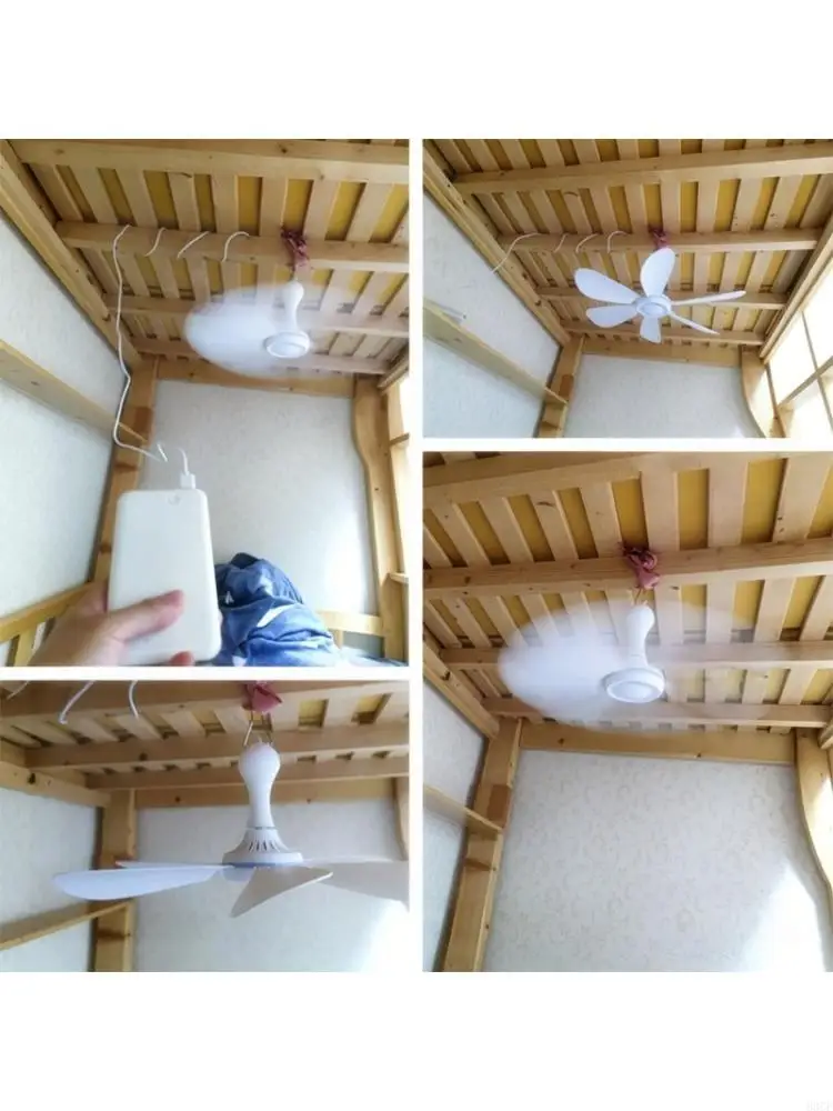 Quiet 6 Leaves USB Hanging Fan With Hook For Cooling In Dormitory Shed Garage Workshop Cabin Ceiling Fan 83CF