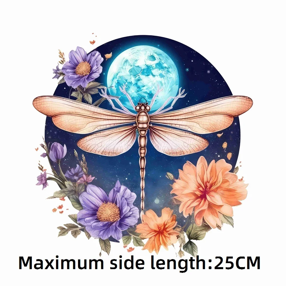 New 25cm Colorful Flower Dragonfly Iron-On Transfers Sticker For T-Shirts DIY Washable Heat Transfer Patch For Clothes Stickers