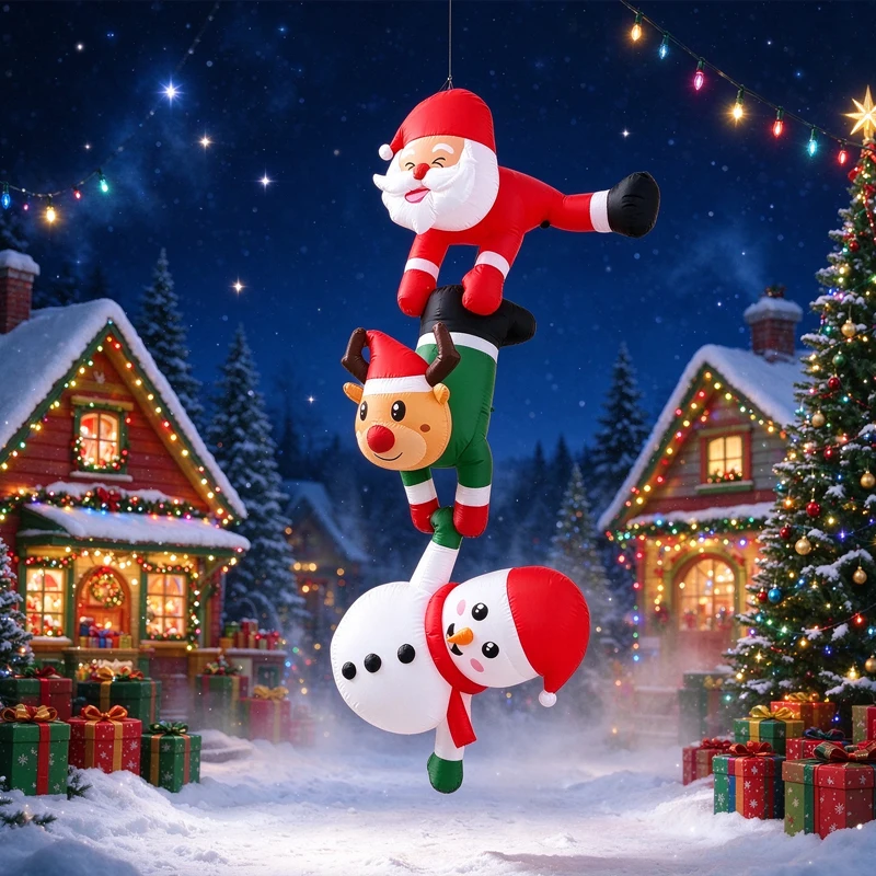 8FT Hanging Christmas Inflatable Decoration, Santa Claus Reindeer Snowman Stacked Blow Up Ornament, for Window, Balcony, Porch